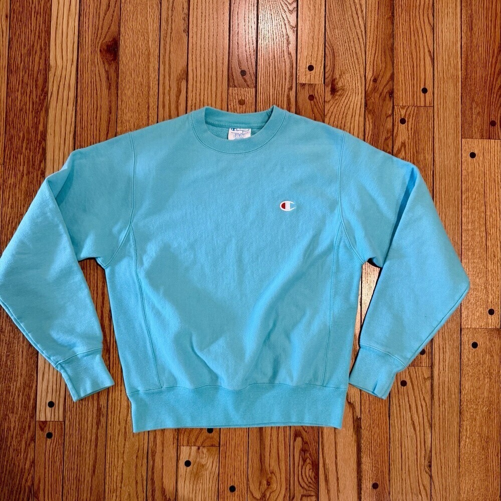 Champion Reverse Weave Teal Crewneck Sweatshirt Small Embroidered Logo